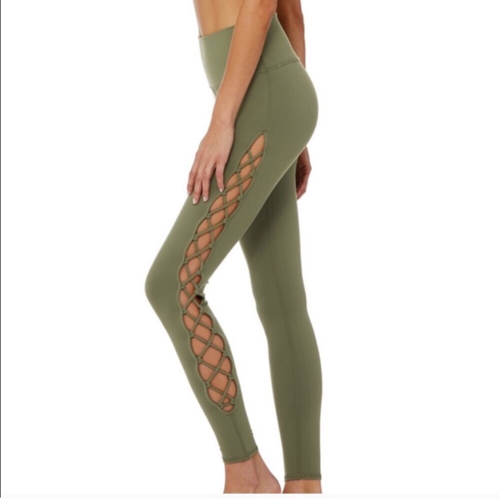 Alo Yoga High Waist Lattice Side Olive Legging XS